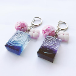 紫陽花の和菓子キーホルダー フェイクスイーツ 練り切り 樹脂粘土 レジン 1枚目の画像