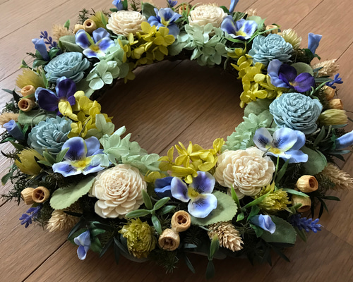 No75 たっぷりプリザーブドフラワーあじさいの爽やか贅沢♡ハンドメイドリース No75 たっぷりプリザーブドフラワーあじさいの爽やか贅沢