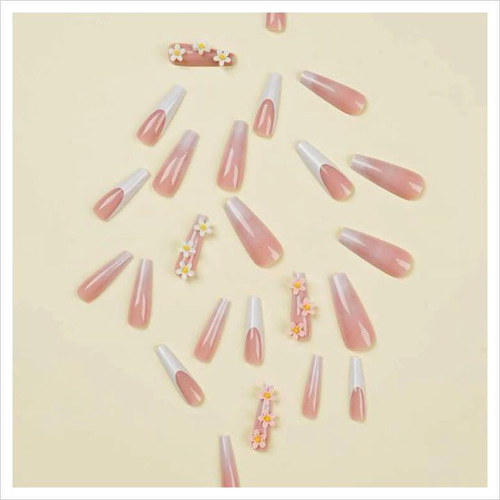 N394》既成ネイルチップ24枚セット 花柄 フラワー 成人式 ピンク