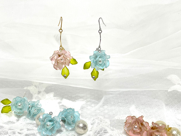 薔薇のピアス ～ディップアート～ アメリカンフラワー バラの