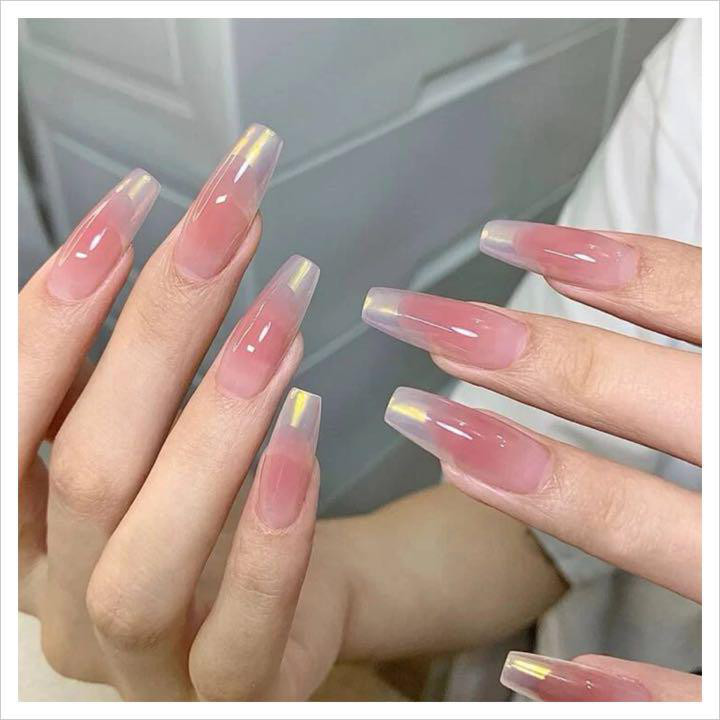 N399》既成ネイルチップ24枚セット ピンク オーロラ スクエア