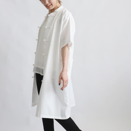 ラスト1 秋／最終SALE ギマ擬麻コットン 花ボタン ロング