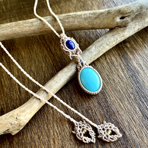 ターコイズとラピスラズリのマクラメペンダント ネックレス