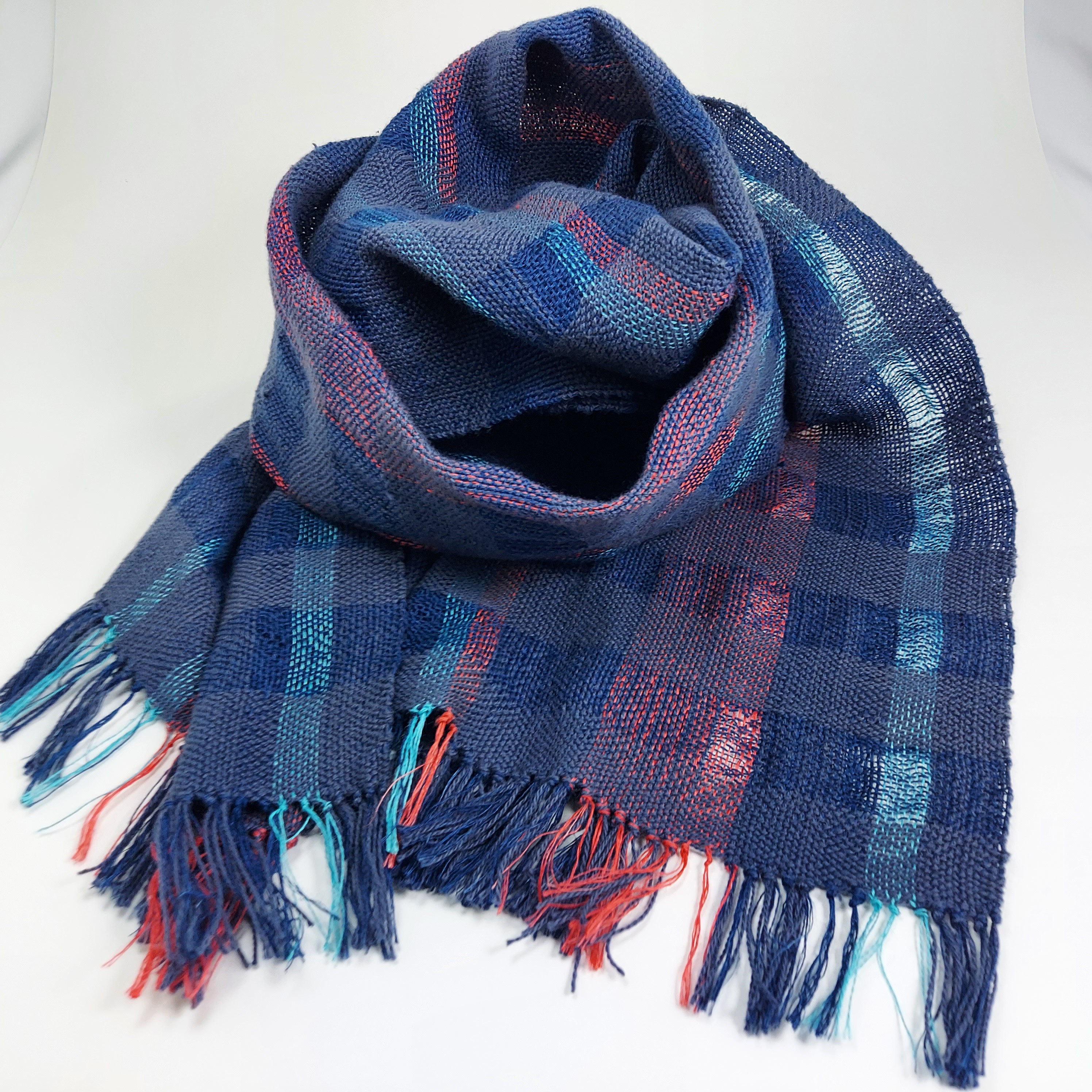 手織り　コットンリネンのやさしいストール　作品24015