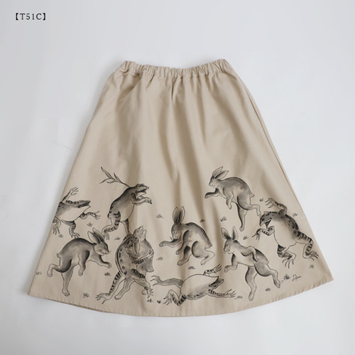 最終SALE 76cm 手描き 和画衣 鳥獣戯画 ギャザースカート