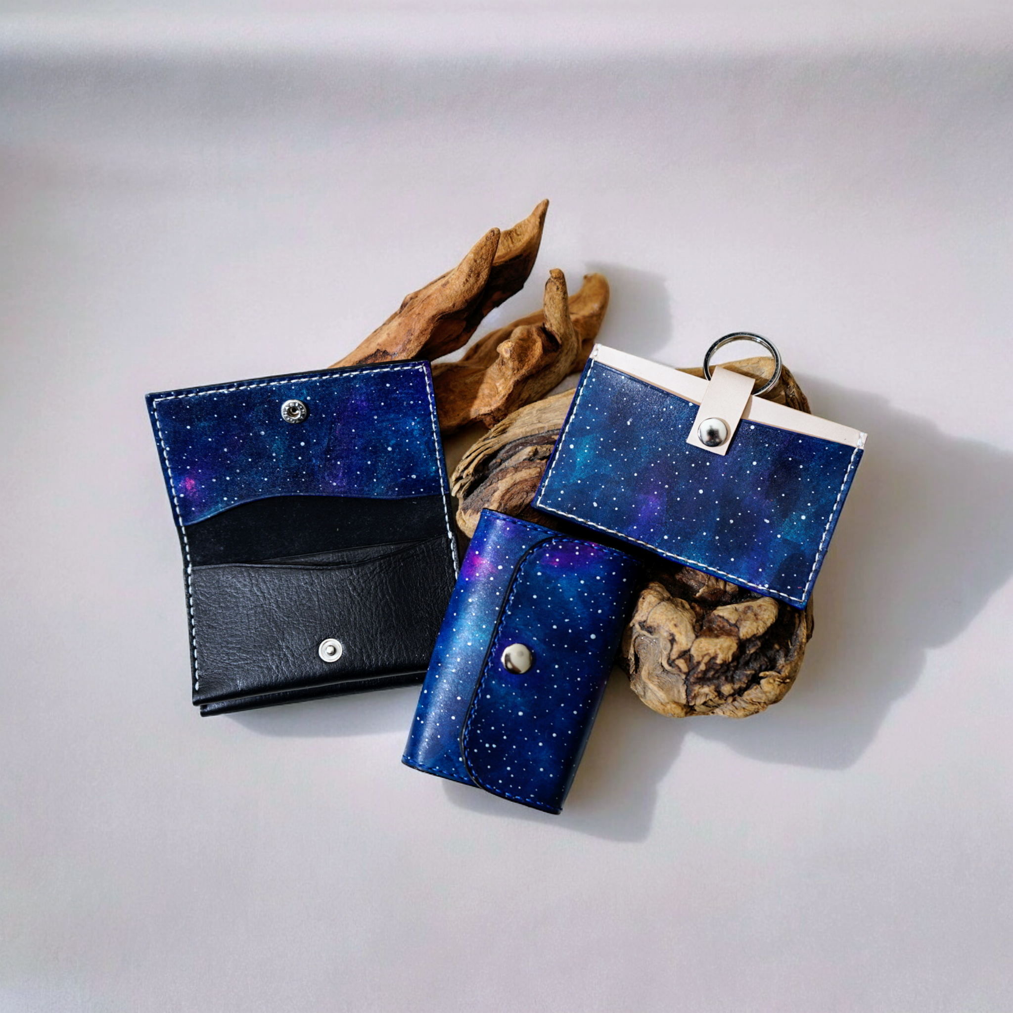 「Creema限定新春福袋〈竹〉」星のカケラ舞う銀河シリーズ3点　キーケース　カードケース　IDカードホルダー