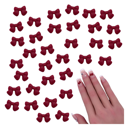 ネイルパーツ リボン 赤 7mm 艶消し 50個 ミニ 3D 立体 蝶々結び