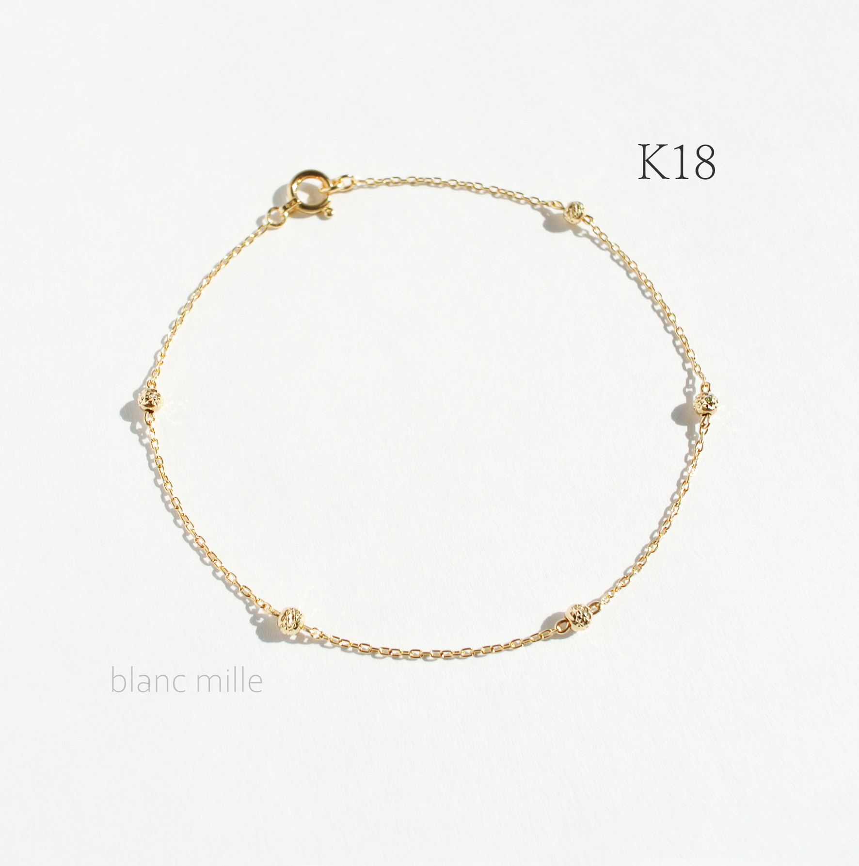 No.b-5st2.3○*K18ステーションブレスレット○*18金きらきらビーズ 18kシンプルアクセサリー