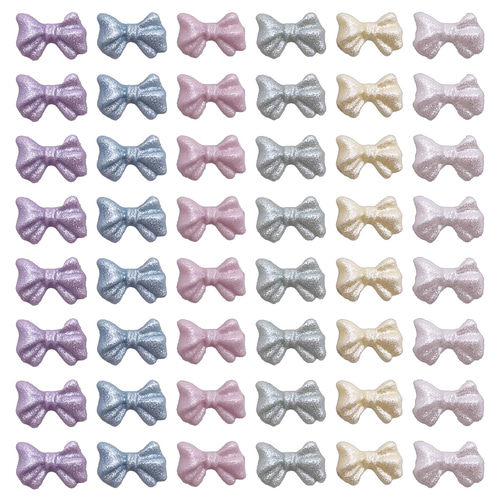 ネイルパーツ リボン 10mm ラメ 混色 100個 3D 艶強め 蝶々結び 樹脂