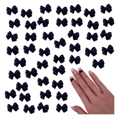 ネイルパーツ リボン 黒 8mm 艶消し 50個 小さめ 3D 立体 蝶々