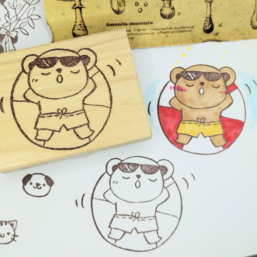 消しゴムはんこNo.232 ちびくまと夏野菜 ちょいむずカエルとくまカエル】消しゴムはんこができるまで