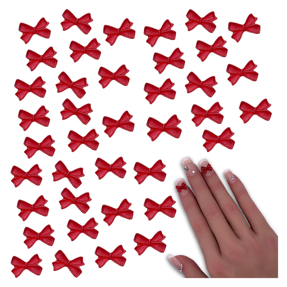 ネイルパーツ リボン デコパーツ ネイルパーツ リボン 小さめ 10mm 赤 50個 3D 立体 半透明