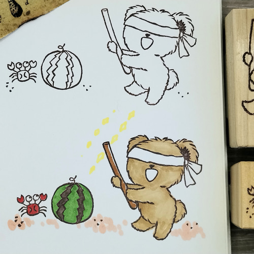 消しゴムはんこNo.163 ちびくまとハーバリウム