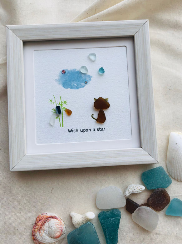 シーグラスフォトフレームアート 七夕 フォトフレーム・写真立て