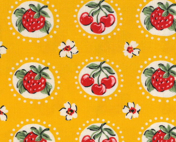 苺 さくらんぼ 花 moda JULIA イエロー M566 生地 アンの家 通販
