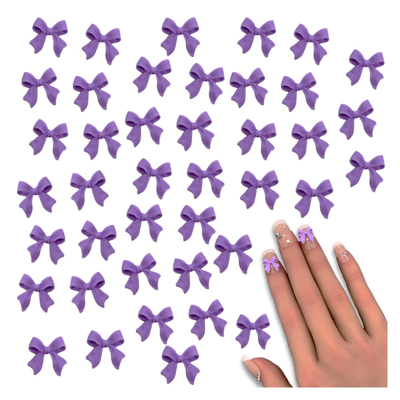ネイルパーツ リボン 紫 10mm 艶消し 立体 3D 50個 小さめ