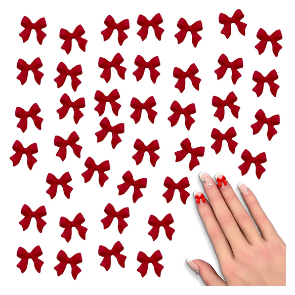 ネイルパーツ リボン 赤 10mm 3D 立体 艶消し 50個 小さめ 蝶々結び