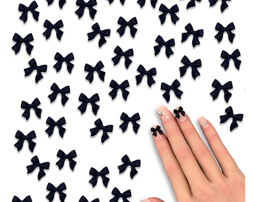 ネイルパーツ リボン デコパーツ ネイルパーツ リボン 黒 10mm 3D 立体 艶消し 50個 小さめ 蝶々結び