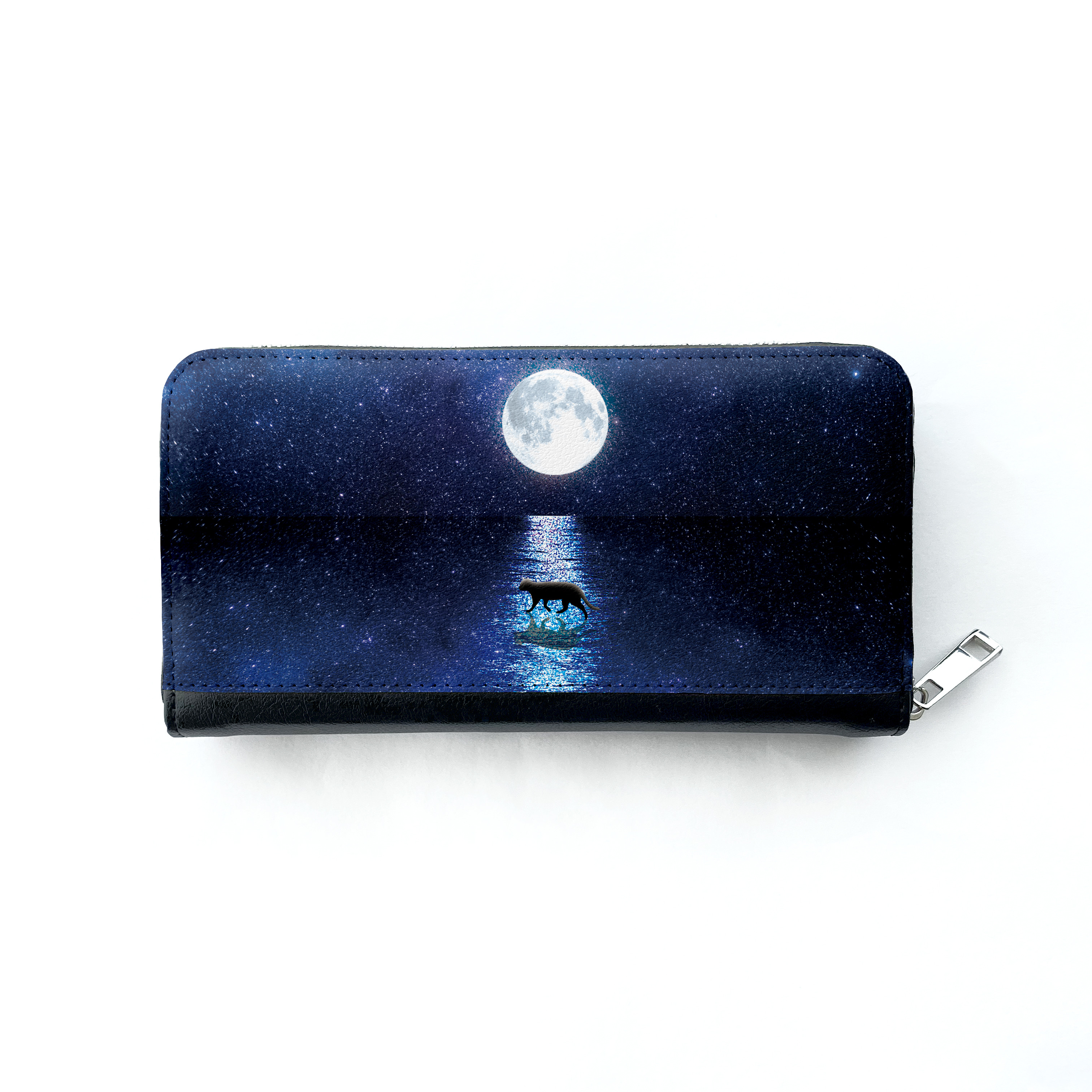 浜辺の散歩 (月夜ver.) 長財布 猫 ねこ 月 海 星空 長財布
