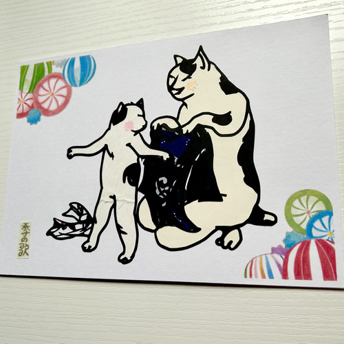切り絵”和好み”【夏・行水猫】 切り絵 手づくり和雑貨 紙工房季