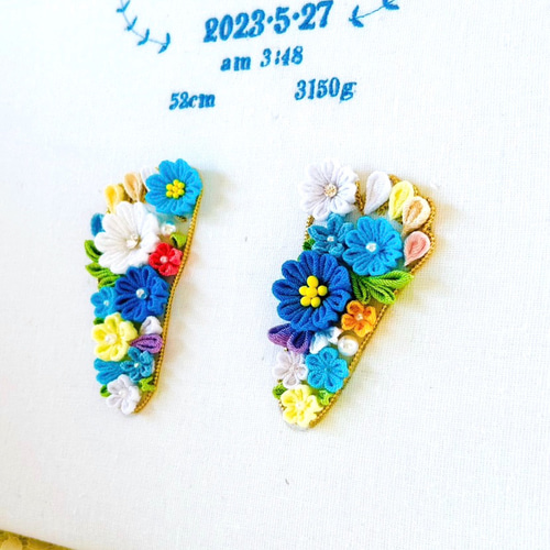 命名書 足形 刺繍 ベビー つまみ細工 お花 足型 赤ちゃん 出産