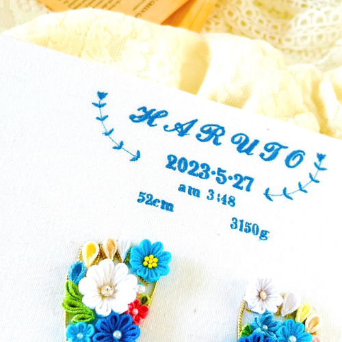 みさてぃ　命名書　つまみ細工　刺繍　オーダー みさてぃ様専用 命名書 つまみ細工 刺繍 オーダー - メルカリ