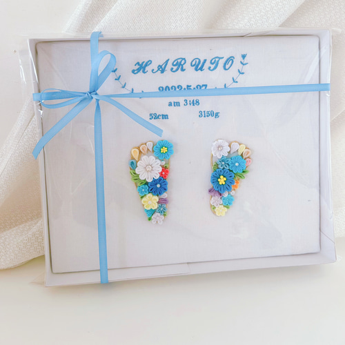 命名書 足形 刺繍 ベビー つまみ細工 お花 足型 赤ちゃん 出産
