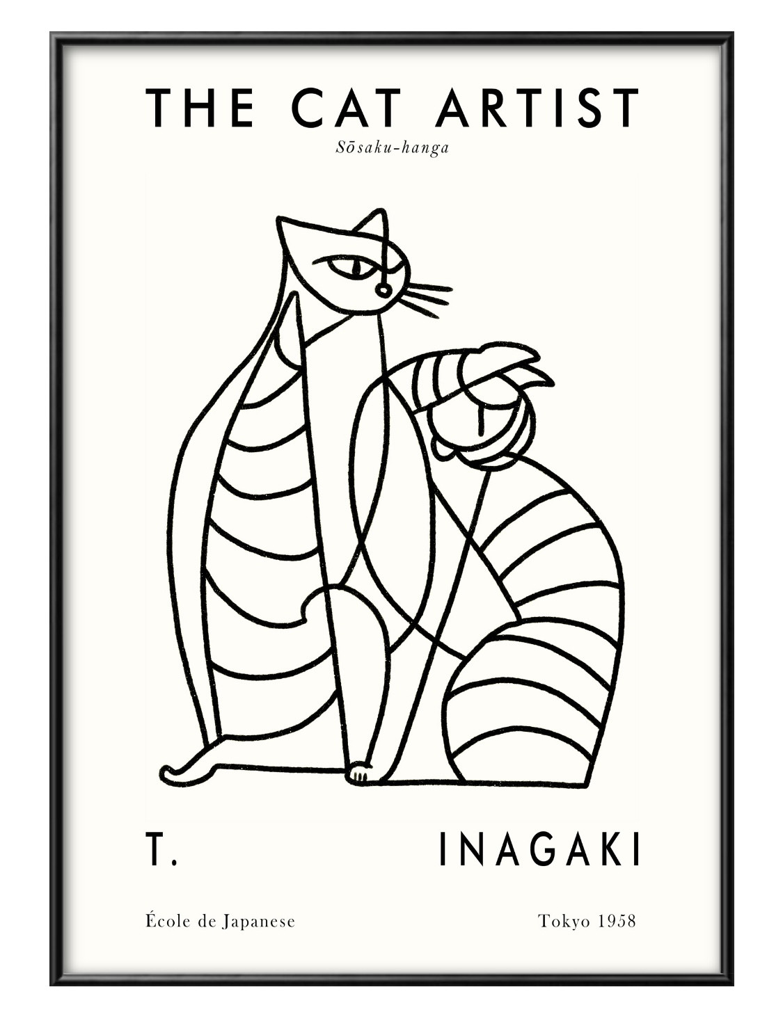 稲垣知雄　木版画　「Two Cats - Black and White」 稲垣知雄 木版画 「Two Cats - Black and White」 稲垣知雄 木