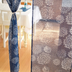 ブルー 素敵なバラ柄カフェカーテン バランスカーテン カーテン EMI's