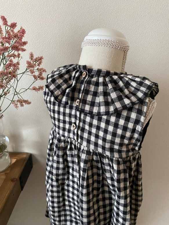 再販⭐︎ギンガムチェック柄ノースリーブワンピース　ベビーワンピース　セーラー襟　ベビー服　キッズ服　サマーワンピース　 6枚目の画像
