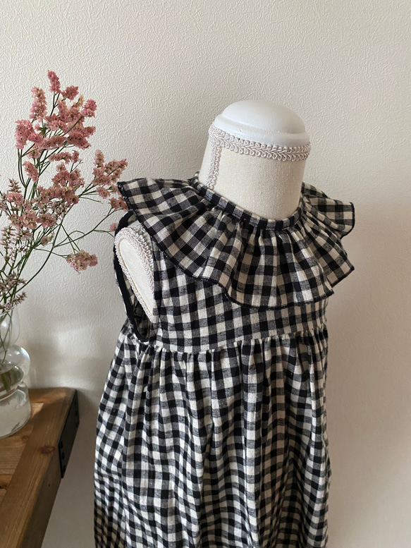 再販⭐︎ギンガムチェック柄ノースリーブワンピース　ベビーワンピース　セーラー襟　ベビー服　キッズ服　サマーワンピース　 3枚目の画像