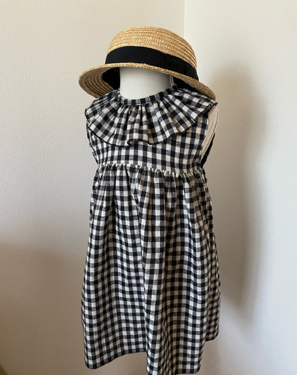 再販⭐︎ギンガムチェック柄ノースリーブワンピース　ベビーワンピース　セーラー襟　ベビー服　キッズ服　サマーワンピース　 2枚目の画像
