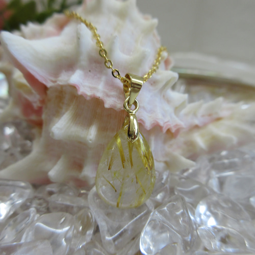No.CR-209 天然石 <チェーンネックレス> ゴールドルチルクォーツ  