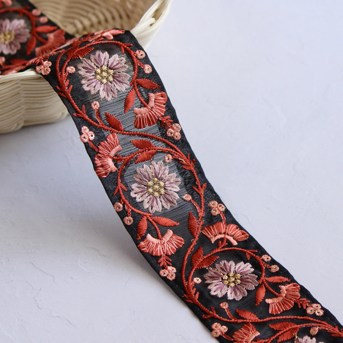 インド刺繍リボン No.23【オレンジ】 インド刺繍/刺繍リボン