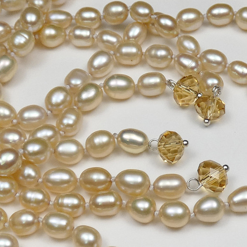 本真珠ネックレス ラリエット パールゴールドカラー約6.0-7.5mm 1  