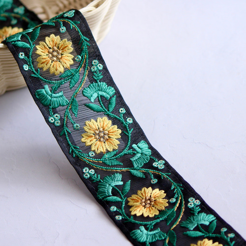 インド刺繍リボン No.23【グリーン】 インド刺繍/刺繍リボン