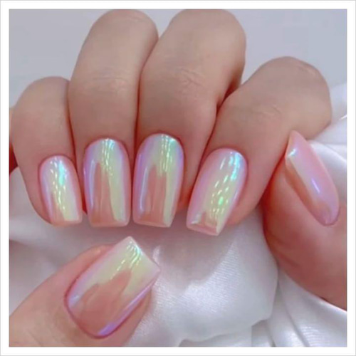 N403》既成ネイルチップ24枚セット ショート ピンク オーロラ スクエア  