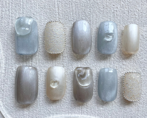 ブルーグレーカラー/マグネットネイル/うるうるネイル/夏ネイル/微粒子  