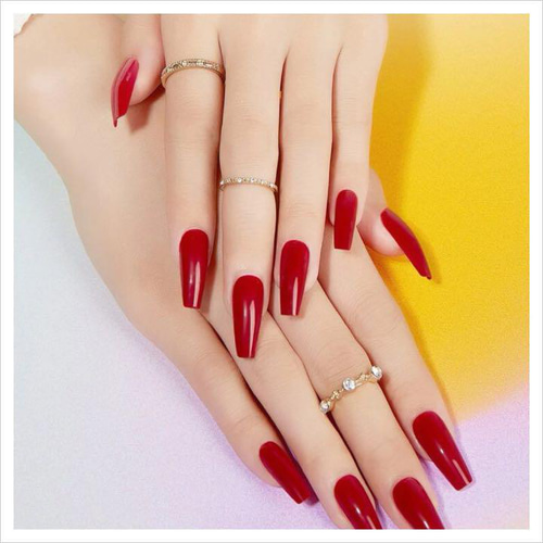 N418》既成ネイルチップ24枚セット 赤 ボルドー ワンカラー 成人式  