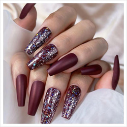 エバーネイル リピネイル ワインレッド ネイルチップ N420》既成ネイルチップ24枚セット ボルドー 紫 成人式 ラメ ギャル
