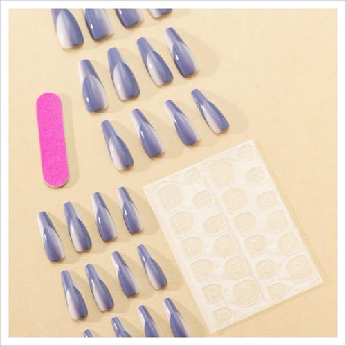 N422》既成ネイルチップ24枚セット 紫 オンブレフレンチ パープル 白
