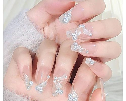 N426》既成ネイルチップ24枚セット パール リボン 白 成人式