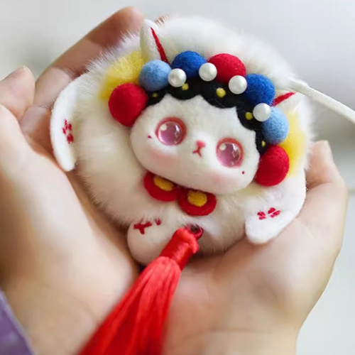 吉祥うさぎ ウールボールちくちくマスコット 羊毛フェルト完成品 羊毛