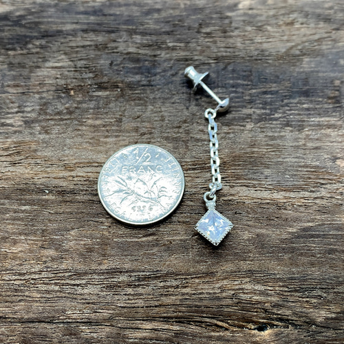 クリア メンズ ドロップピアス/シルバー925 片耳用/セカンドピアス