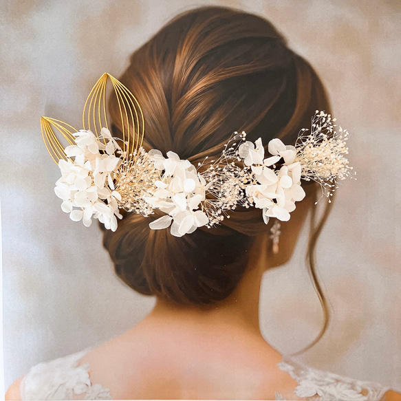 送料無料 ホワイト 髪飾り ドライフラワー ウェディング シャンパン