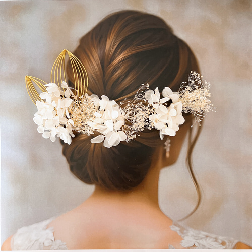 送料無料 ホワイト 髪飾り ドライフラワー ウェディング シャンパン