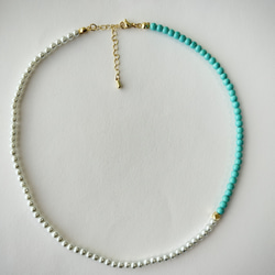 【Tシャツに！】完売！復活！再販41！ツートンカラーターコイズ×ホワイトパールビーズネックレス/ブレスレッド 3枚目の画像