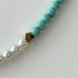 【Tシャツに！】完売！復活！再販41！ツートンカラーターコイズ×ホワイトパールビーズネックレス/ブレスレッド 4枚目の画像