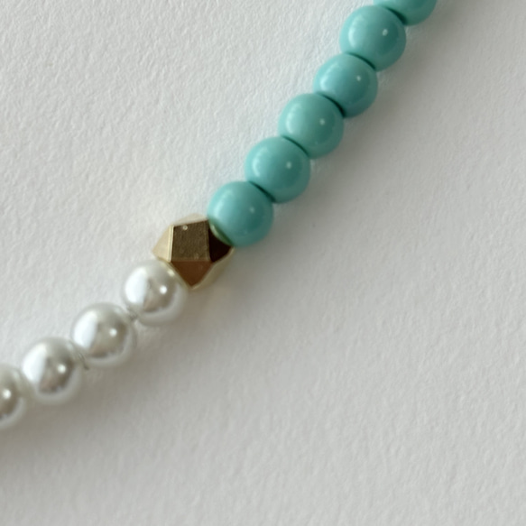 【Tシャツに！】完売！復活！再販41！ツートンカラーターコイズ×ホワイトパールビーズネックレス/ブレスレッド 4枚目の画像