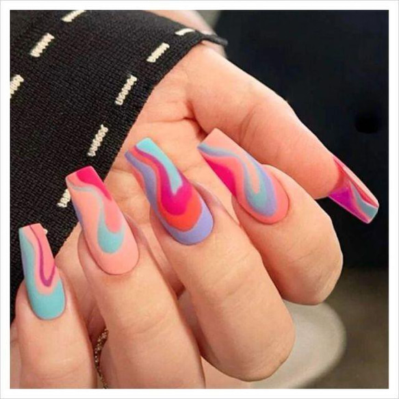 N460》既成ネイルチップ24枚セット カラフル ポップ マット